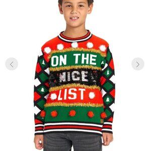 Boy's Naughty or Nice Reversible Sequin Ugly Christmas Sweater - New in Package
